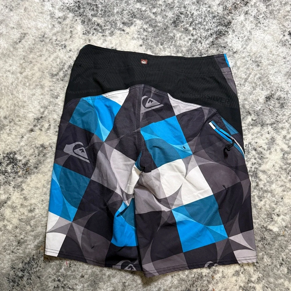 Quiksilver Cypher Series Board Shorts‎ Mens 30 Blue Grey Geometric 4-Way Stretch